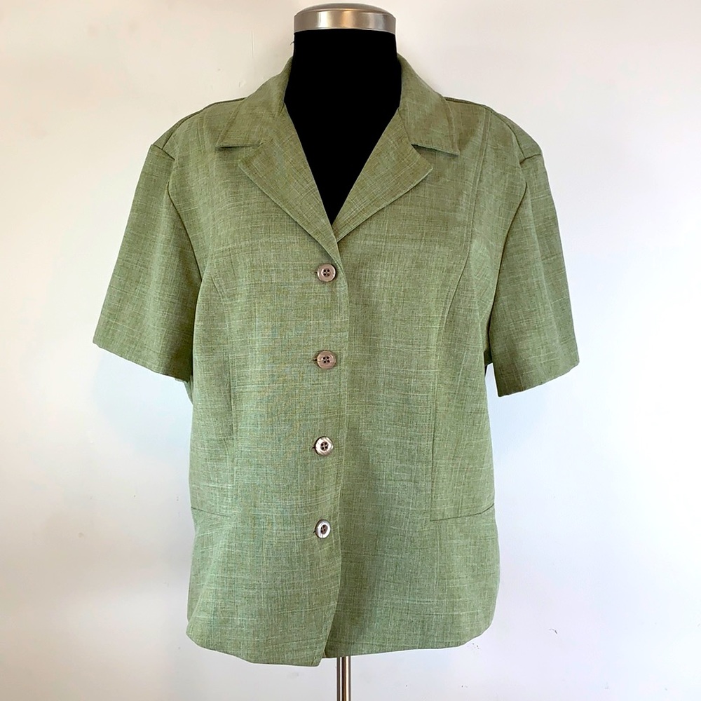 Sag Harbor Button Up Short Sleeve Women’s Plus Size 18 Lightweight Green Shirt